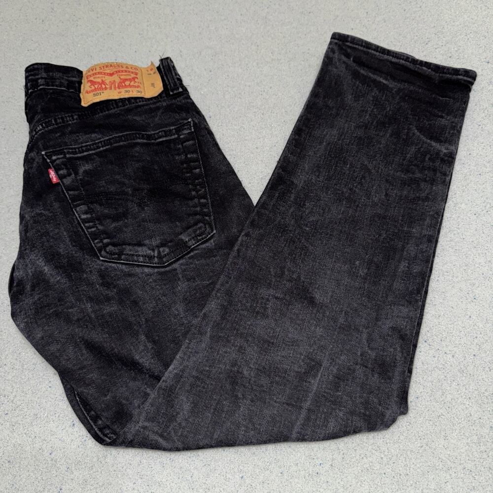 Levis 501 Jeans Mens 30x30 Black Dark Wash Denim Straight Regular Fit Button Fly